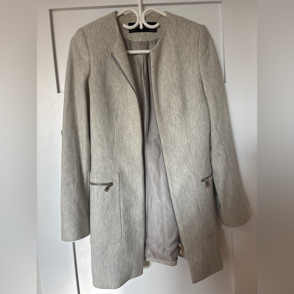 Zara Light Gray Zip-Front Pea Coat